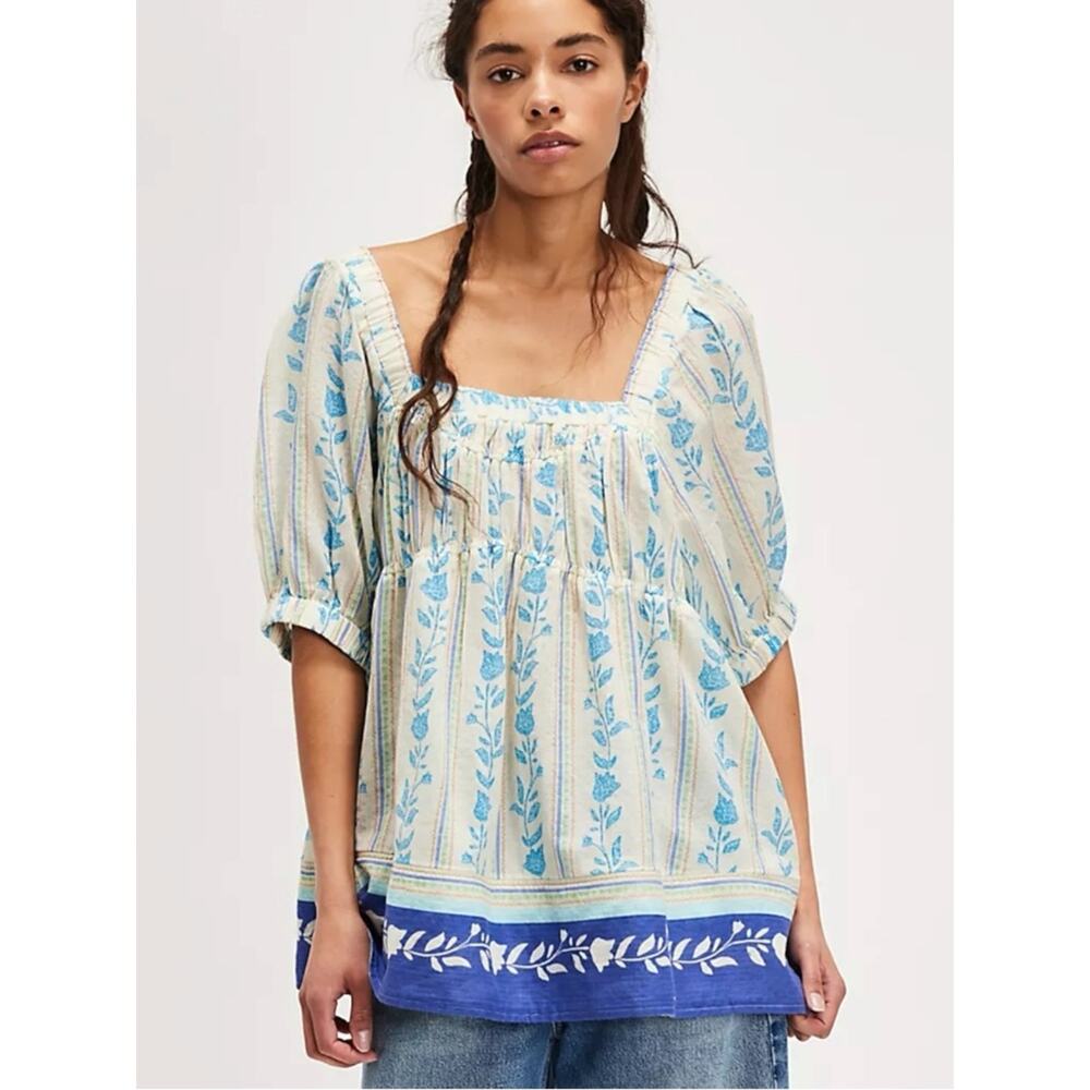 Free People Bohemian 70s Block Print Santorini Printed Babydoll Tunic Medium - Picture 12 of 16